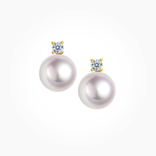 BEAUFINA百分娜18K金AKOYA海水珍珠耳钉女镶嵌钻石戴妃款 耳饰高级