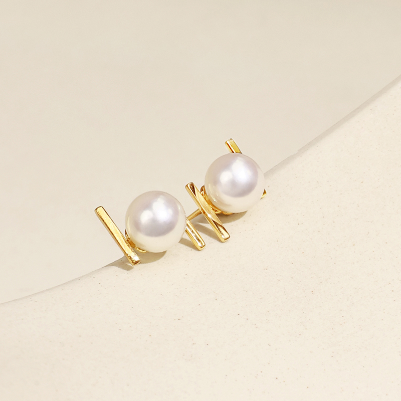 BEAUFINA百分娜18K金海水akoya珍珠耳钉平行系列时尚耳饰