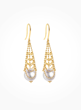 BEAUFINA百分娜Akoya天然海水珍珠耳钉18k金圣诞树时尚耳坠耳饰