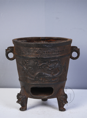 仿古铸铁龙兽图案温酒炉煮茶客厅炭火炉案头摆件居家摆设复古