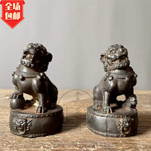 铸铁坐鼓狮子一对 狮子 案头摆件 复古怀旧居家摆设收藏吉祥