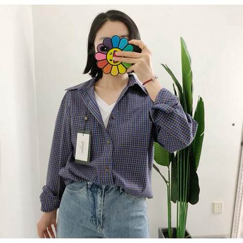 清S1 买手店the barnnet 女宽松格纹纯棉衬衫长袖上衣通勤outlets
