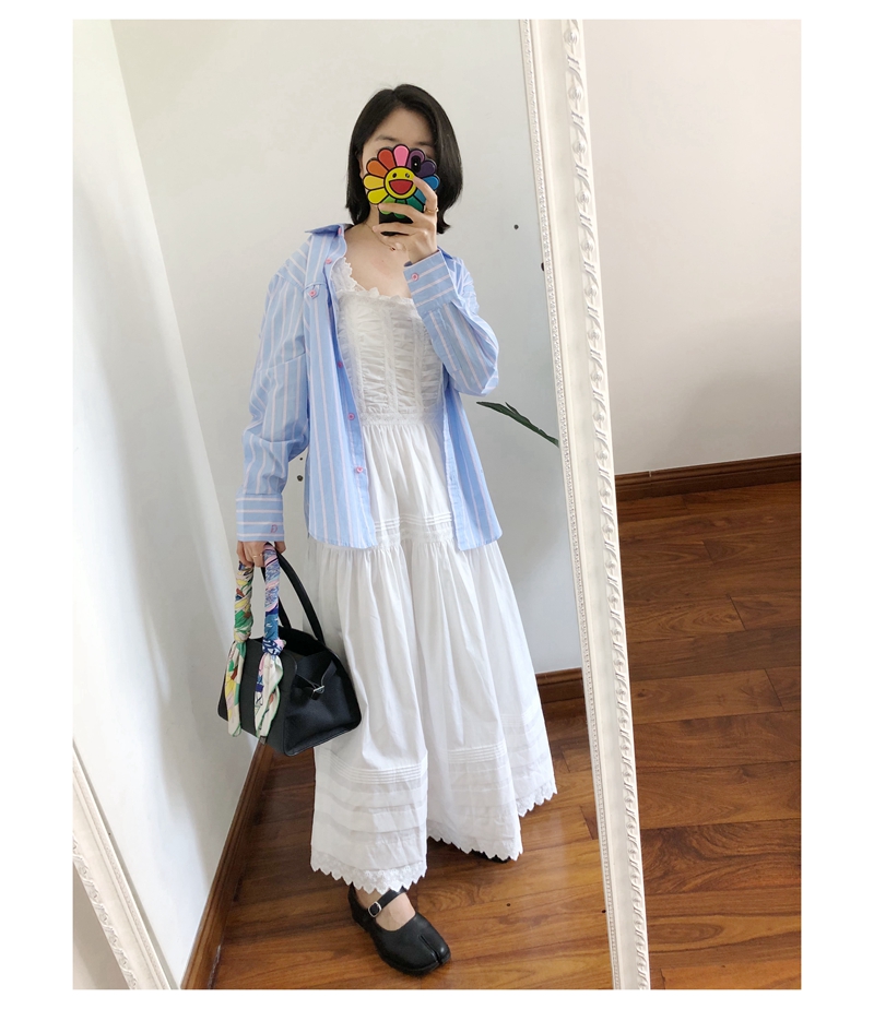 doen蕾丝花边钩花收腰吊带连衣裙