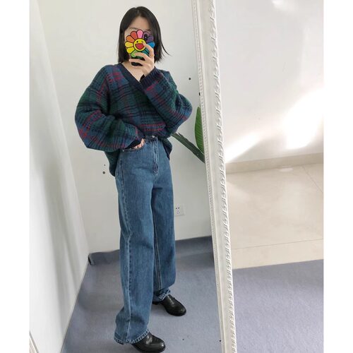折 S1M1 买手店Evermore 韩国设计师 复古高腰直筒牛仔裤长裤女