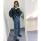 长裤 折 女 韩国设计师 复古高腰直筒牛仔裤 S1M1 买手店Evermore