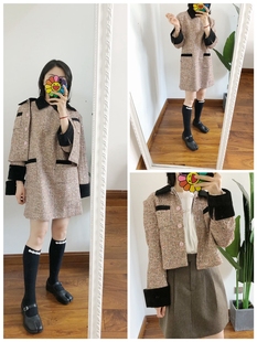 断码 买手ICE真丝内衬小香风丝绒拼接亮片粗花呢气质连衣裙 折扣