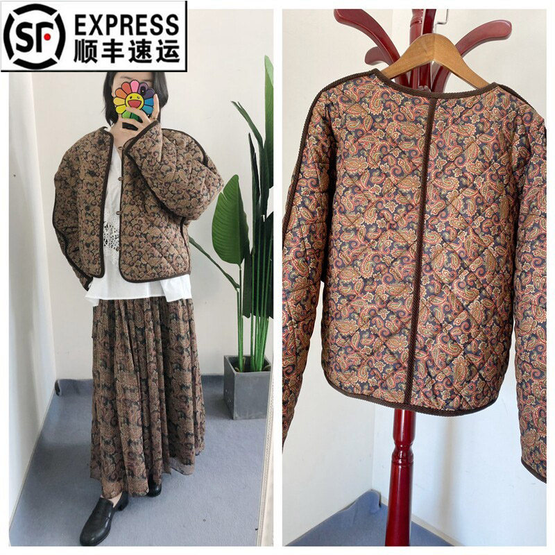 36 40 Y标 买手店佩斯利印花灯芯绒拼接菱格纹棉服宽松夹克短外套