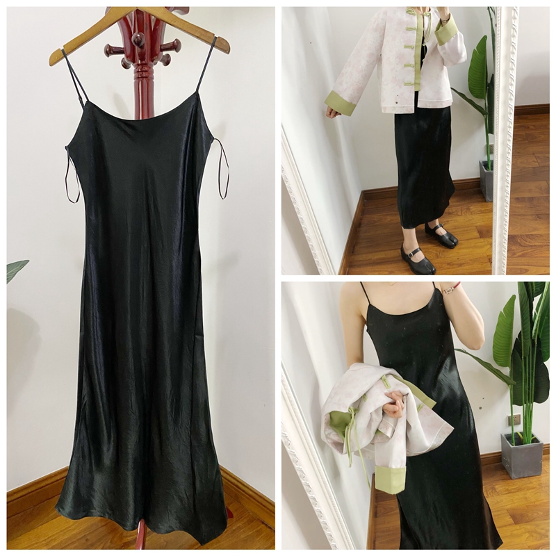 vin简约高级丝质缎面垂坠吊带裙