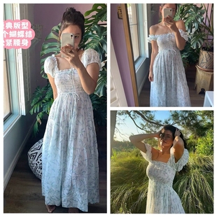 折 买手doen 凯莉田园碎花蓝铃花泡泡袖连衣裙 荷叶边衬衫