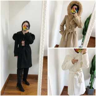 折 买手m@x studio红标大衣新款狐狸毛领羊毛呢皮草外套mango