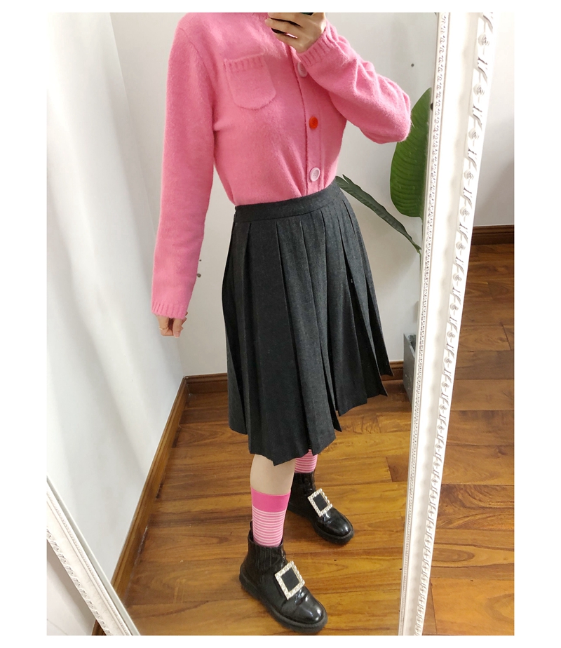 折 S1 买手店smoothmood 复古深灰色羊毛百褶半身裙百搭outlets