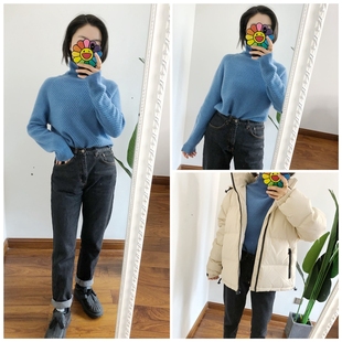 仅M1 山羊绒针织套头衫 买手店cel 高领毛衣蓝色厚款 女气质 经典 折