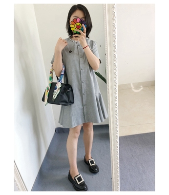 气质灰色亮片小香风亚麻连衣裙