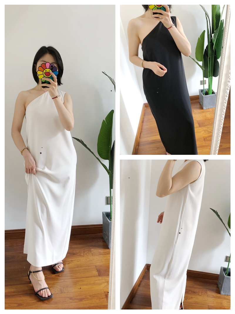 ETRE斜肩露肩连衣裙黑色优雅礼服