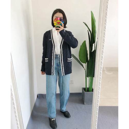 清 S1M2L1 买手店 法国女士V领羊毛绞花针织开衫毛衣外套outlets