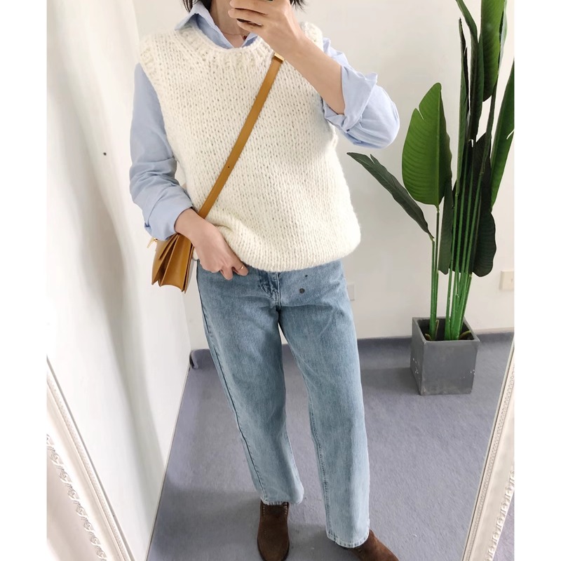 Fstyle买手店OUNCE 慵懒风手工针织全羊毛背心马甲 无袖上衣叠穿