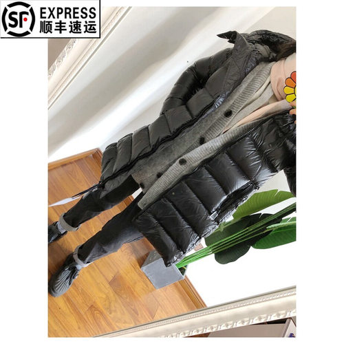 suyen连帽厚款鹅绒羽绒服中长