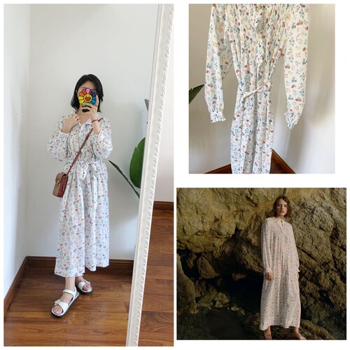清货 原标 买手店do*n 早秋 田园碎花印花连衣裙棉outlets