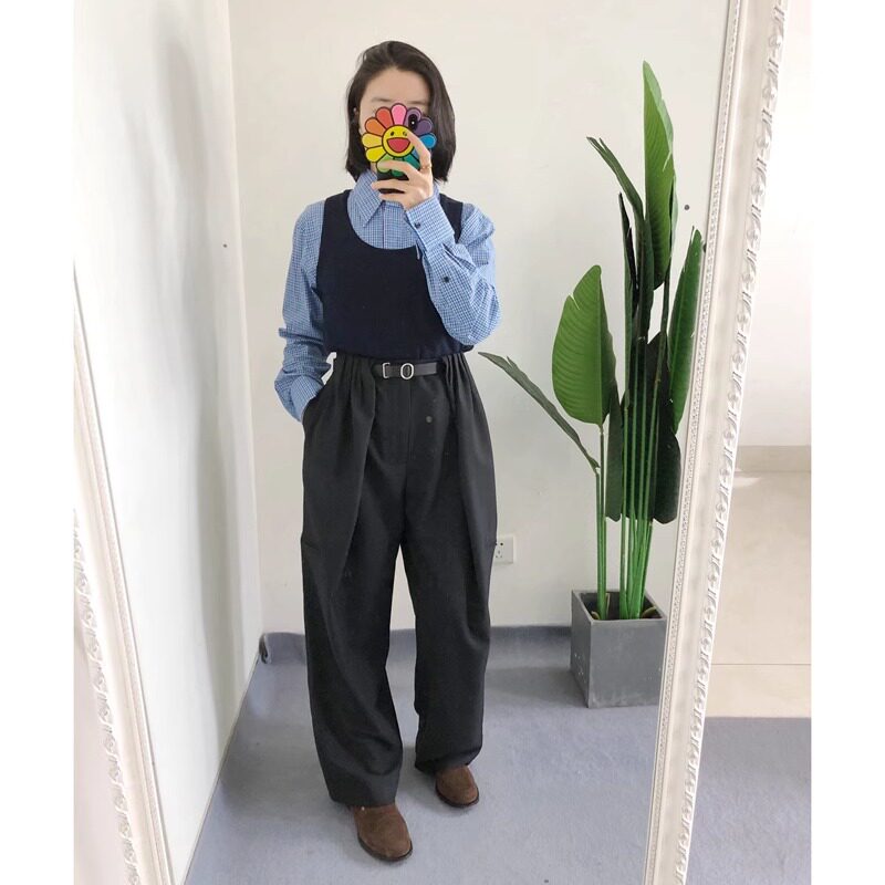 折 仅西裤XS 买手店edi 高圆圆格纹衬衫 休闲羊毛西裤outlets