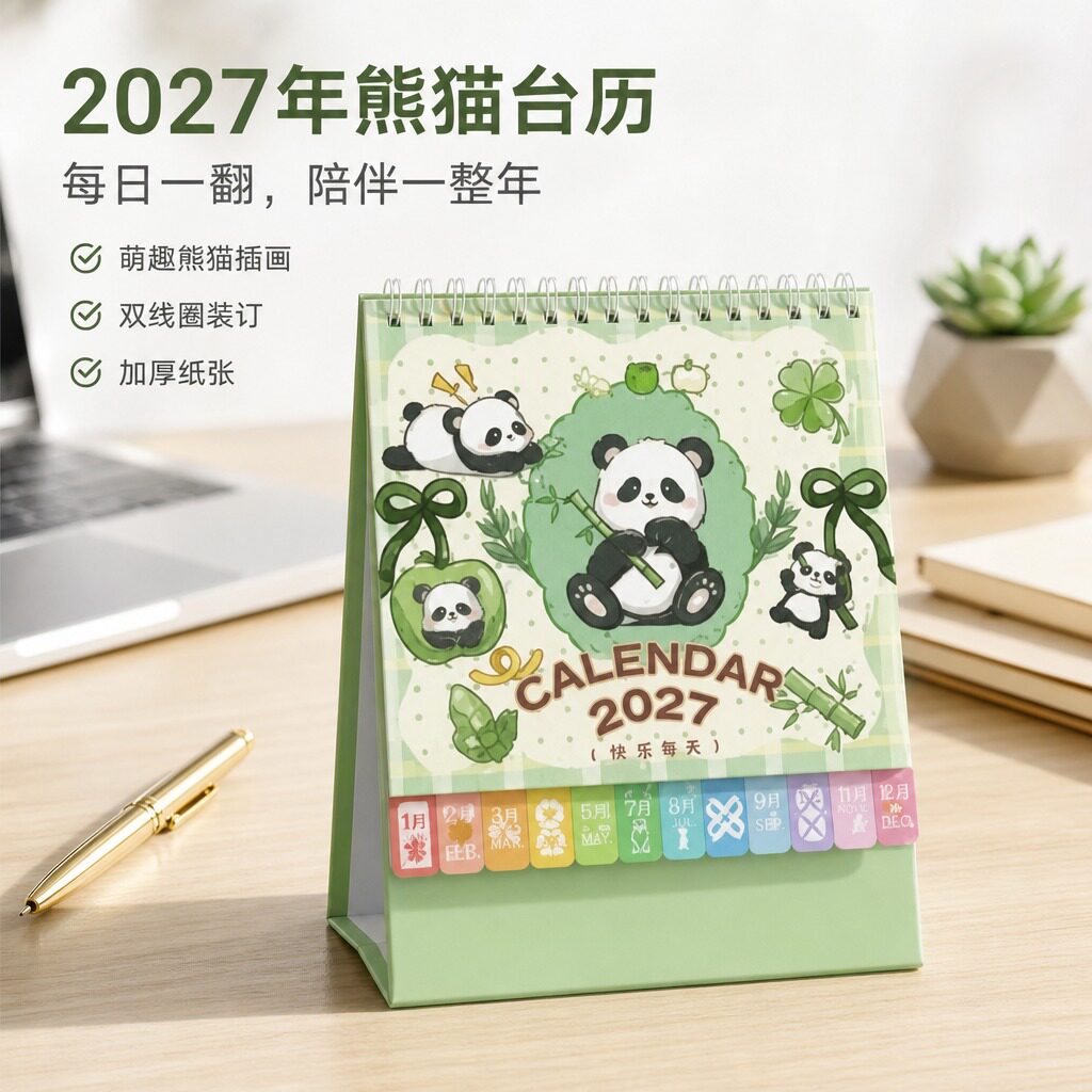 2027年卡通插画台历台历历企业logo高档商务摆件ins风简约日历记事本多功能收纳盒学生考研计划本伴手礼批发