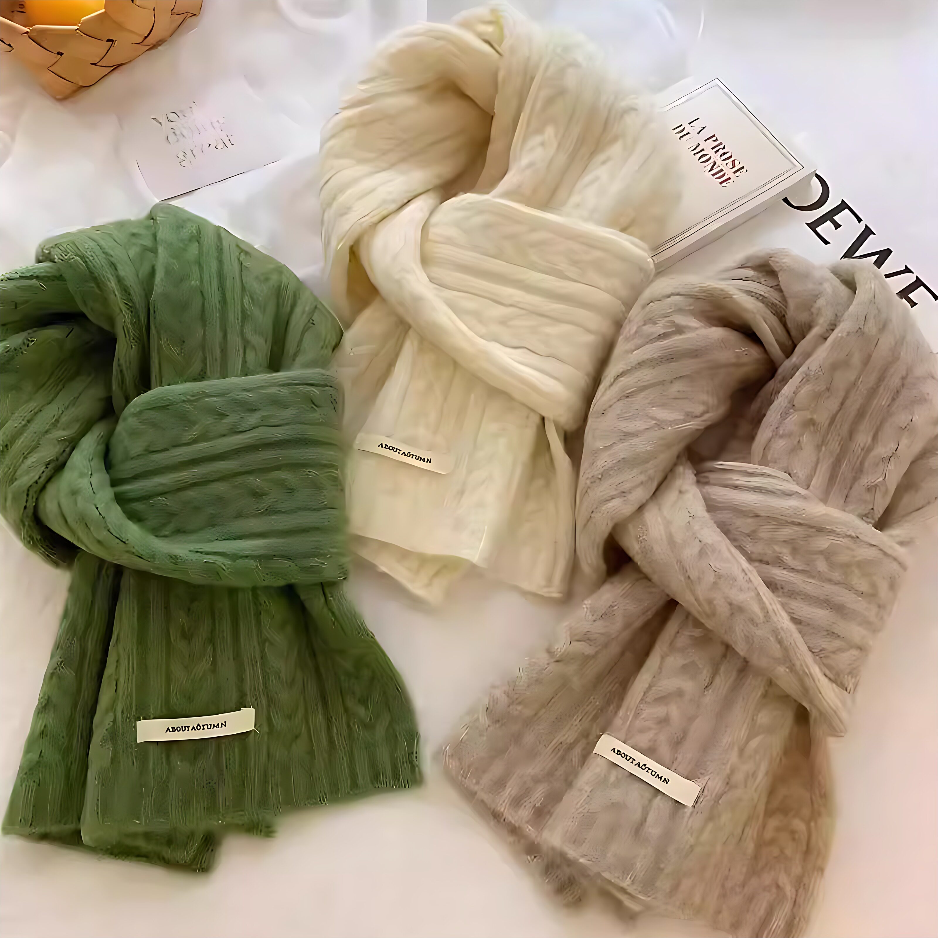 出口韩国~纯色麦穗羊绒围巾女冬季百搭学生情侣保暖针织羊毛围脖