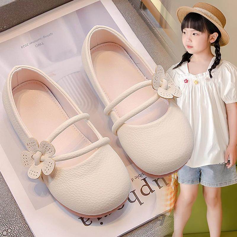 女童小皮鞋平底2025新款配裙子花朵单鞋演出软底软底一脚蹬豆豆鞋