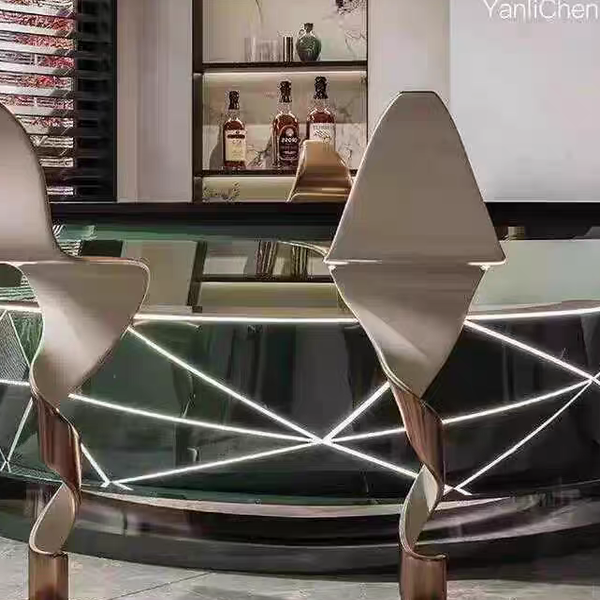 现代艺术感扭形吧凳设计师创意异形S形吧台椅酒店前台螺椅高脚凳