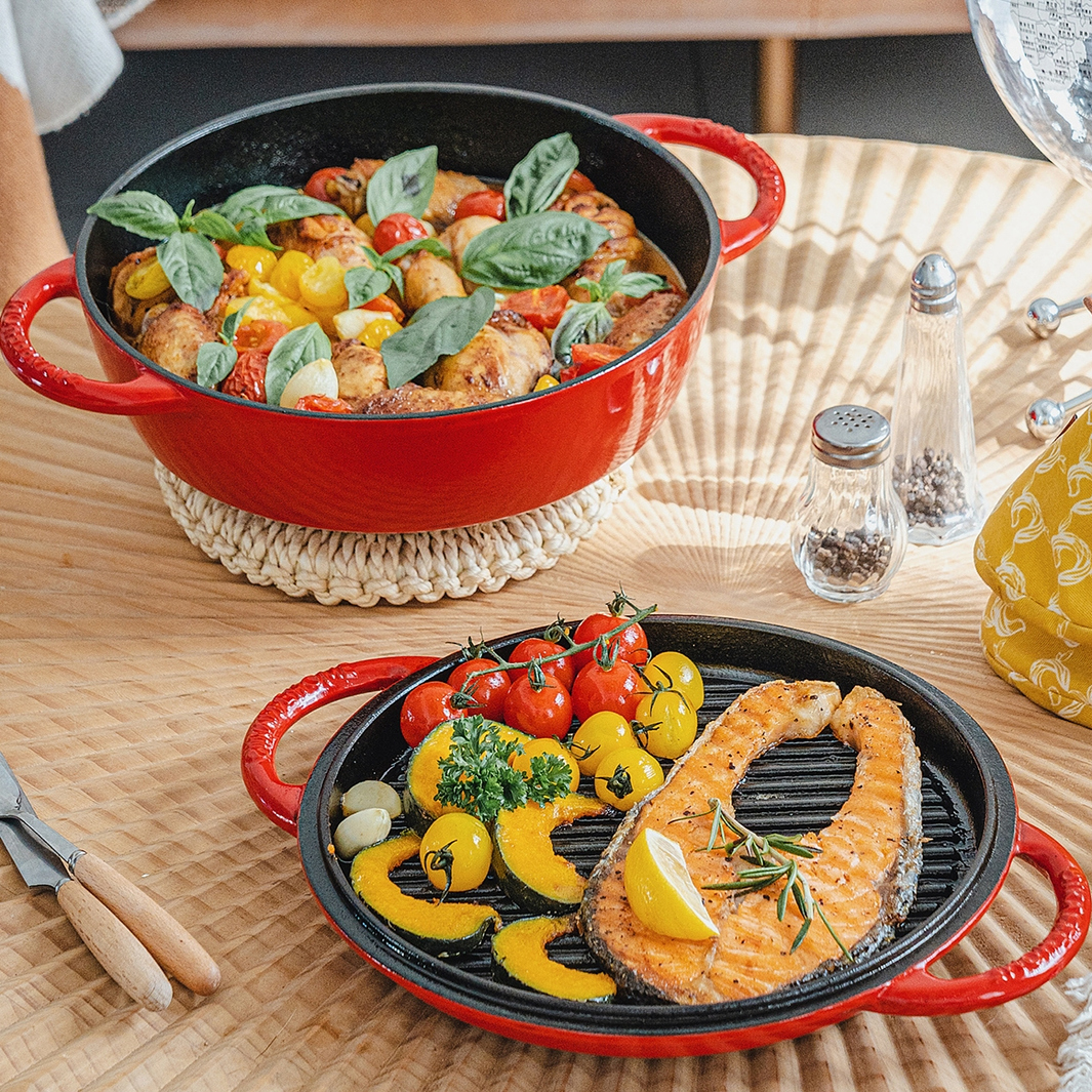 26cm铸铁珐琅锅多功能锅一体锅家用炖汤锅焖煮锅两用锅电磁炉可用