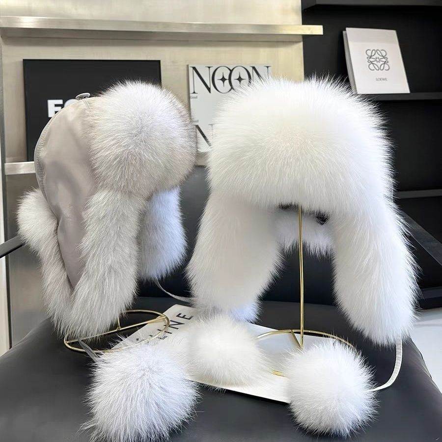 女士狐狸毛护耳雷锋帽子儿童风雪帽真皮亲子冬季韩版皮草保暖