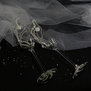 珍珠敬酒杯钻链玫瑰白色婚礼香槟杯结婚礼物手作diy材料成品礼盒