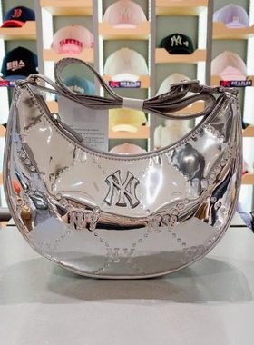 MLB儿童斜挎包25新款男女NY复古老花单肩休闲拎包月牙包7ACRMD75N