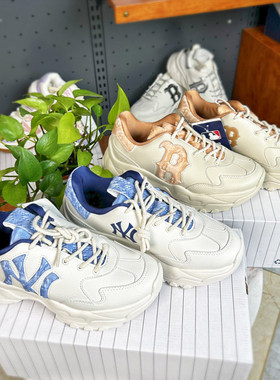 MLB情侣运动鞋天鹅绒NY老花男女同款厚底增高休闲老爹鞋3ASHWVM46