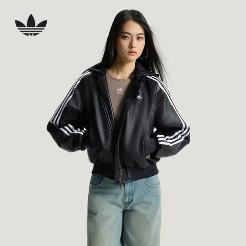 阿迪达斯女子仿皮夹克外套