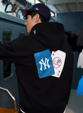 New Era纽亦华春季MLB立体NY印花男女同款情侣连帽卫衣13338701