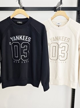 MLB情侣卫衣25秋冬款男女NY字母学院风运动休闲套头衫3AMTV0254