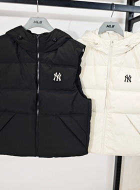 MLB羽绒马甲男女25秋新款NY老花防水防泼水运动羽绒外套3ADVB0456