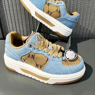 MLB鞋子男女同款低帮防滑NY复古厚底增高运动休闲板鞋3ASXCLJ4N