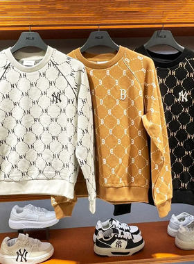 MLB卫衣男女新款NY钻石老花满标情侣休闲上衣运动套头衫3AMTM0144