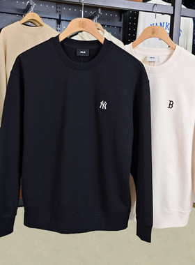 MLB男女卫衣秋冬款NY刺绣小标圆领套头衫情侣运动上衣3AMTB9144