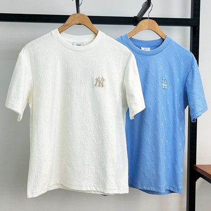 MLB短袖情侣25新款NY钻石老花满标暗纹男女运动休闲T恤3ATSM1353