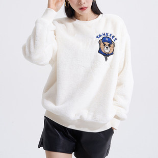 MLB男女同款卫衣皱眉熊系列羊羔绒外套加绒上衣套头衫3AMTE0126