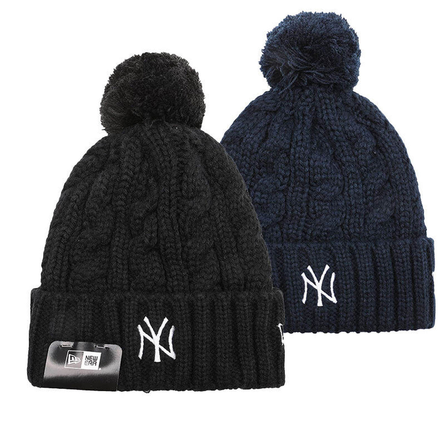 NEW ERA纽亦华秋冬男女MLB情侣NY刺绣毛球保暖针织毛线帽12727791