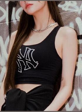 MLB女款黑色背心NY复古大标运动服时尚百搭吊带无袖T恤3FTKB0433