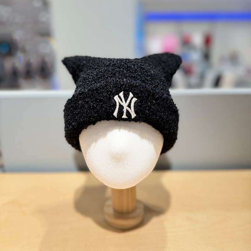 MLB儿童NY刺绣猫耳针织毛线帽