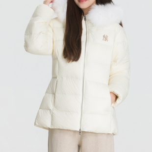 MLB羽绒服女26秋冬新款NY刺绣大毛领防泼水运动鹅绒外套3FDJB6366