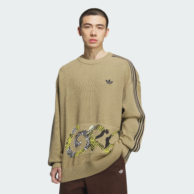 阿迪达斯冬季新款棉质运动宽松上衣套头衫男针织衫KC0110/KC0111