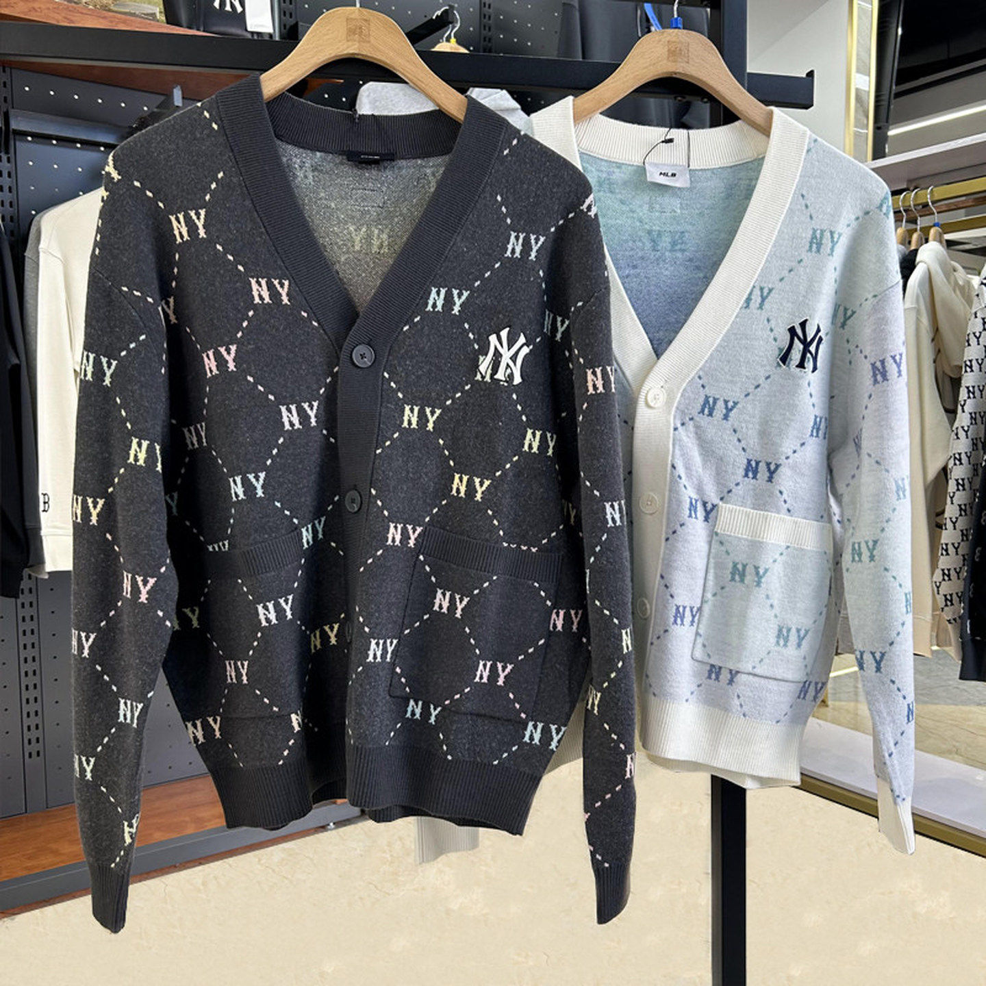 MLB情侣针织外套男女同款NY钻石老花男女开衫运动毛衣3AKCM0244,运动服/休闲服装,运动毛衣/线衫,淘宝优惠券,粉丝福利购,淘宝优惠卷