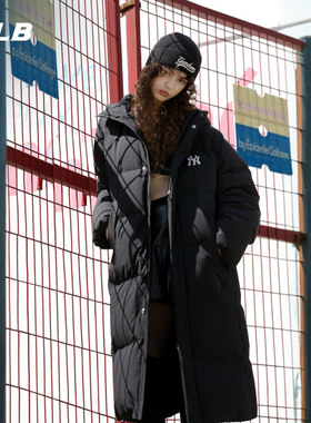 MLB男女2024冬季新款NY字母情侣连帽加厚时尚长款羽绒服3ADJB1846