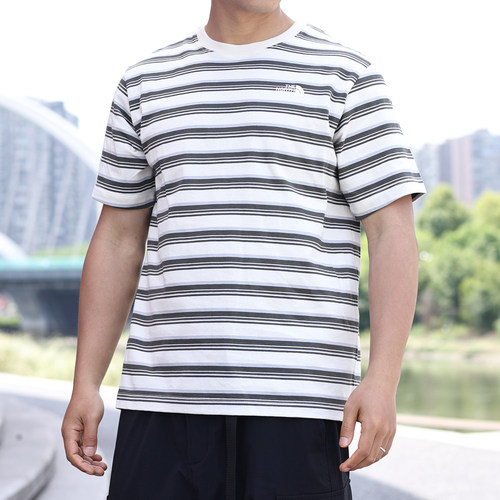北面男子条纹短袖运动T恤