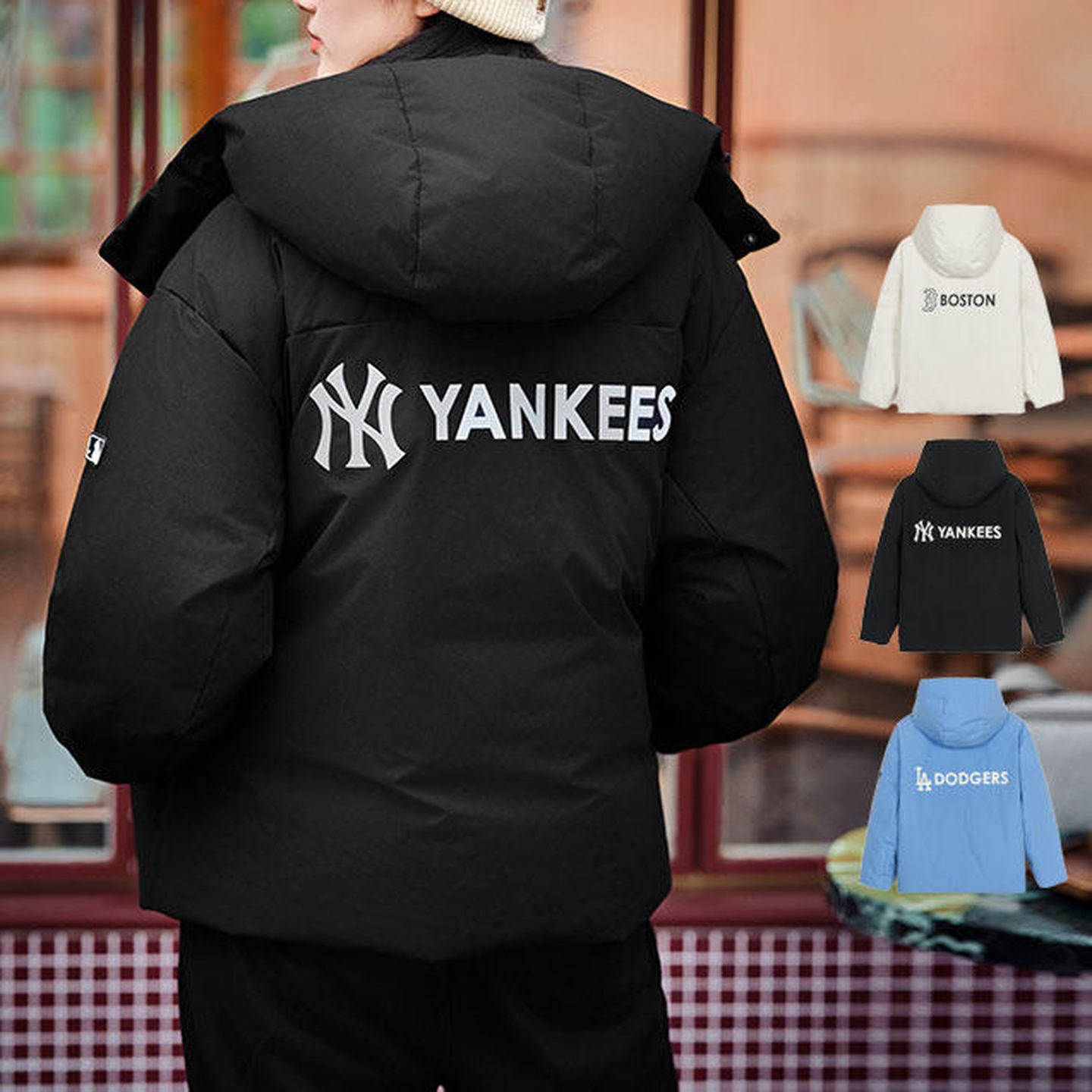 MLB男女秋冬款NY字母帽子可拆卸情侣运动保暖羽绒服外套3ADJB1246